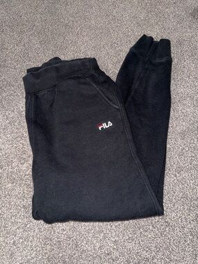 FILA Black Jogger Sweatpants Womens Medium Elastic Waist Athletic Lounge Pants